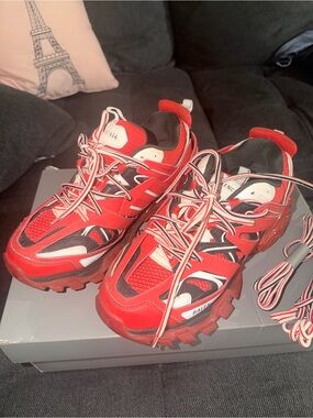 Balenciaga Red and Black Trail Sneakers men’s